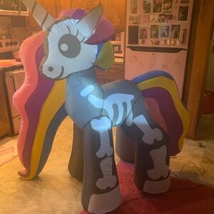 Inflatable Skeleton Unicorn with Colorful Mane